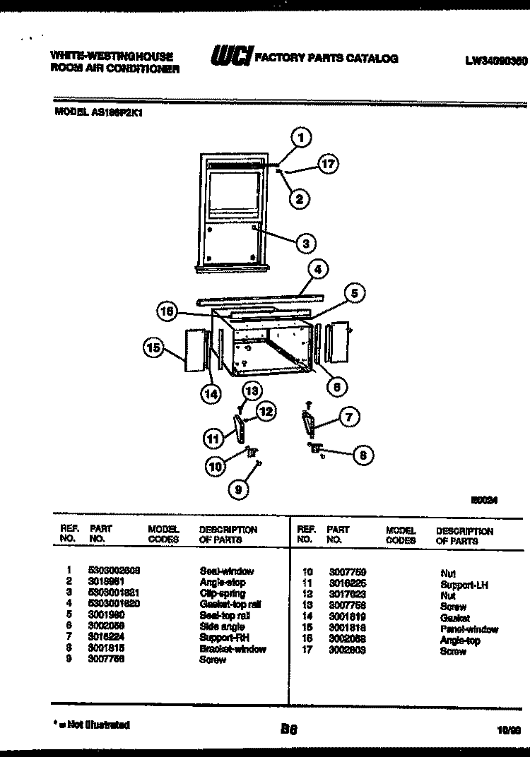 CABINET AND INSTALLATION PARTS Diagram and Parts List for AS186P2K1  Frigidaire Air Conditioner