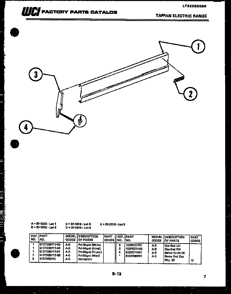 BACKGUARD Diagram and Parts List for 37-1012-23-01  Tappan Range