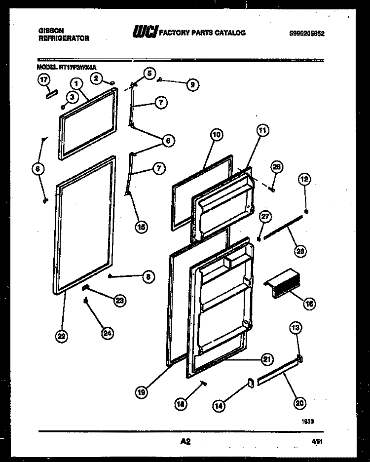 DOOR PARTS Diagram and Parts List for RT17F3WX4A  Gibson Refrigerator
