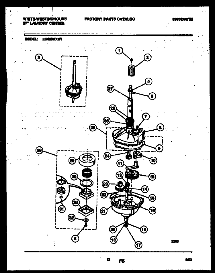 TRANSMISSION PARTS Diagram and Parts List for LG600AXW1  Frigidaire Washer Dryer Combo