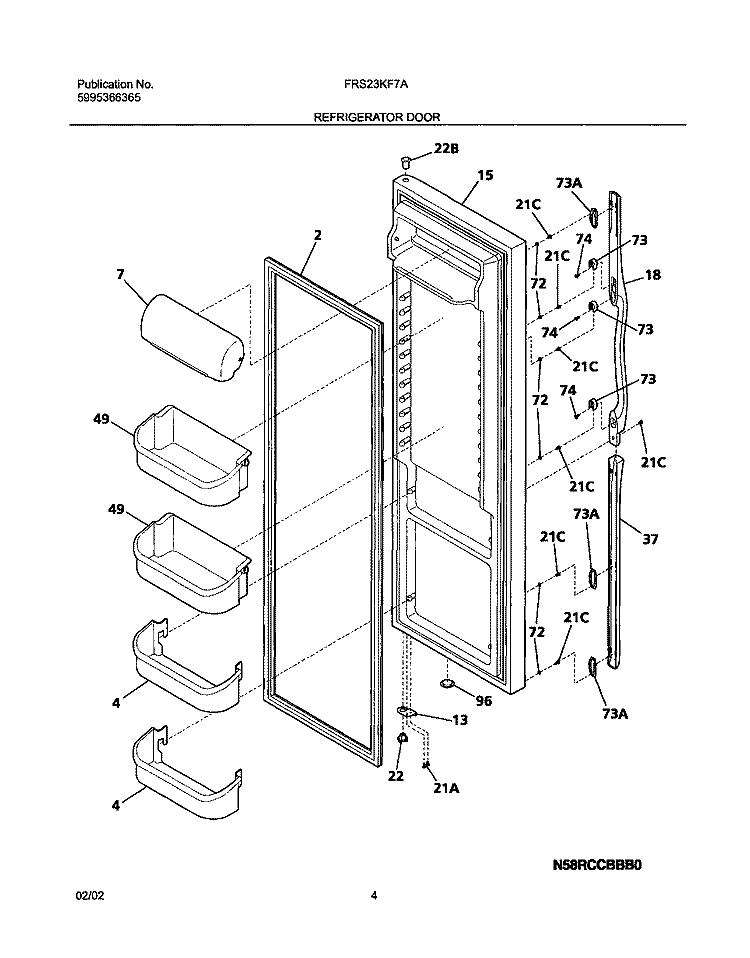 REFRIGERATOR DOOR Diagram and Parts List for FRS23KF7AB3  Frigidaire Refrigerator