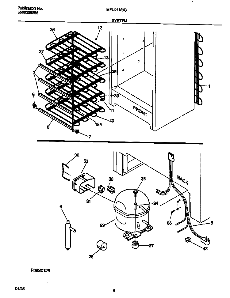 SYSTEM Diagram and Parts List for MFU21M3GW0  Frigidaire Freezer