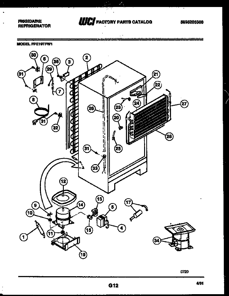SYSTEM AND AUTOMATIC DEFROST PARTS Diagram and Parts List for FPE19TFF1  Frigidaire Refrigerator