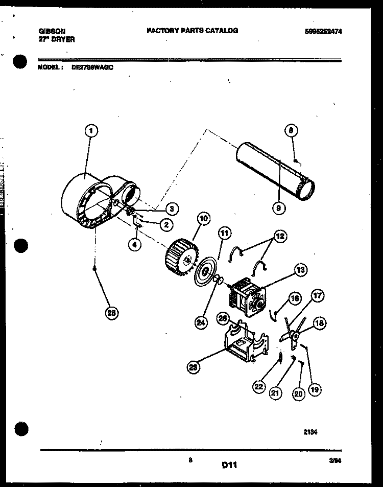 BLOWER AND DRIVE PARTS Diagram and Parts List for DE27S8WAGC  Gibson Dryer