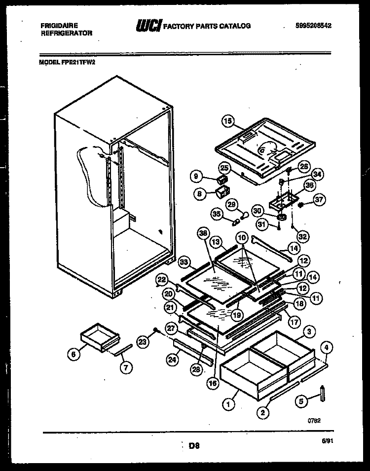 SHELVES AND SUPPORTS Diagram and Parts List for FPE21TFA2  Frigidaire Refrigerator