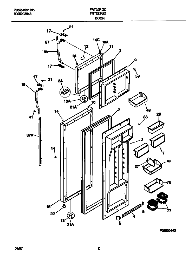 DOOR Diagram and Parts List for FRT22RGCW5  Frigidaire Refrigerator
