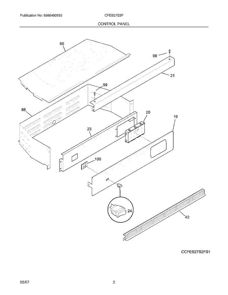 CONTROL PANEL Diagram and Parts List for CFEB27S2FB2  Frigidaire Wall Oven