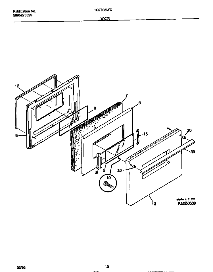 DOOR Diagram and Parts List for TGF605WCDA  Tappan Range