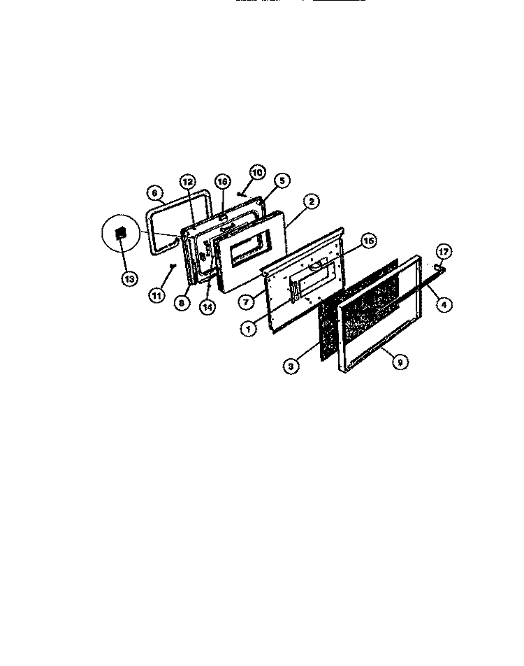 OVEN DOOR Diagram and Parts List for 32-2637-00-01  Tappan Range