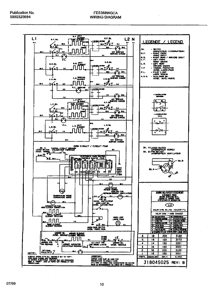 WIRING DIAGRAM Diagram and Parts List for FES388WGCF  Frigidaire Range