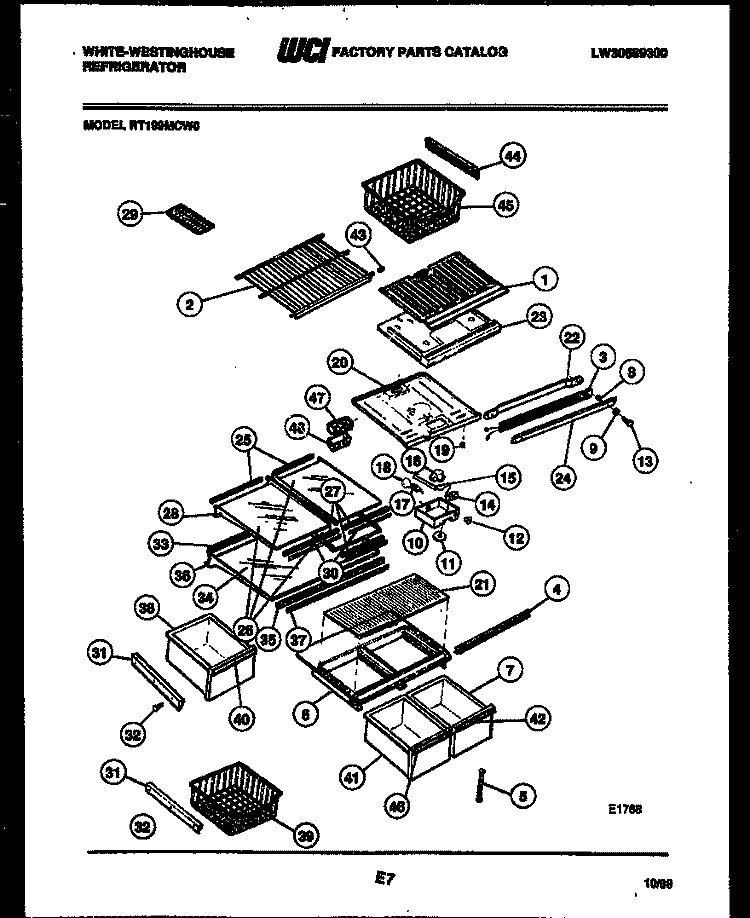SHELVES AND SUPPORTS Diagram and Parts List for RT199MCV0  Frigidaire Refrigerator