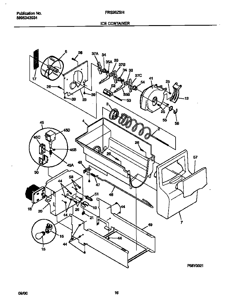 ICE CONTAINER Diagram and Parts List for FRS26ZSHB4  Frigidaire Refrigerator