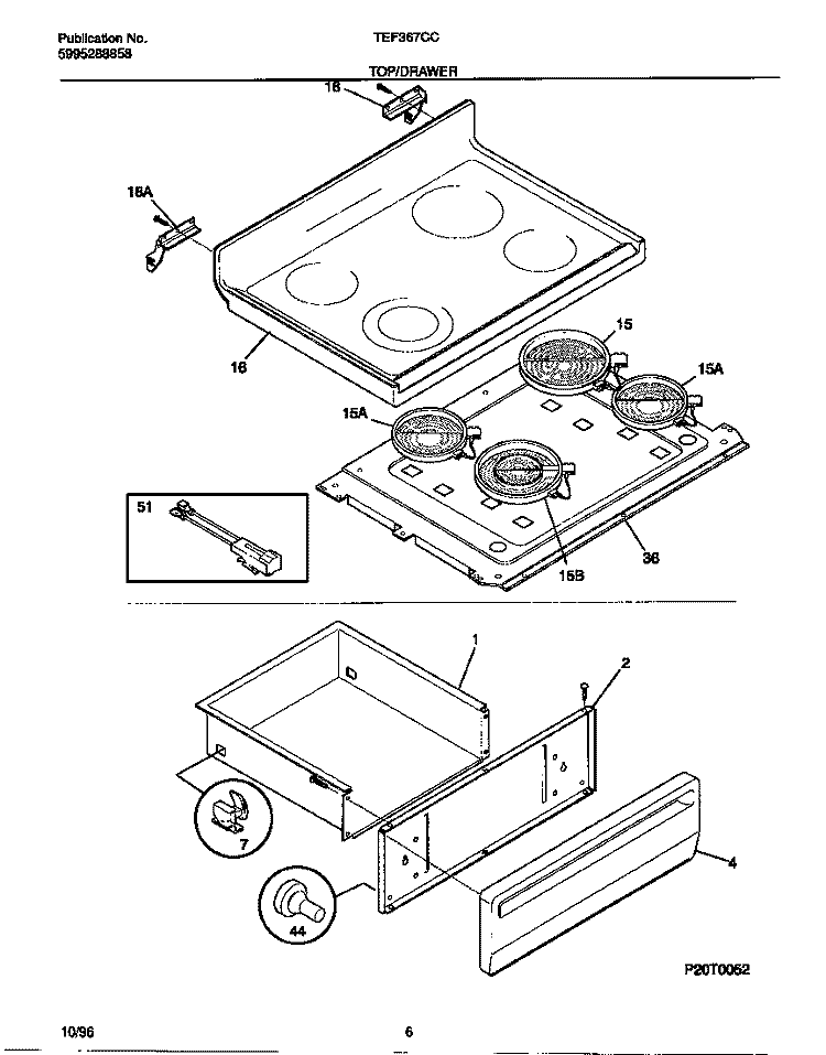 TOP / DRAWER Diagram and Parts List for TEF367CCSC  Tappan Range