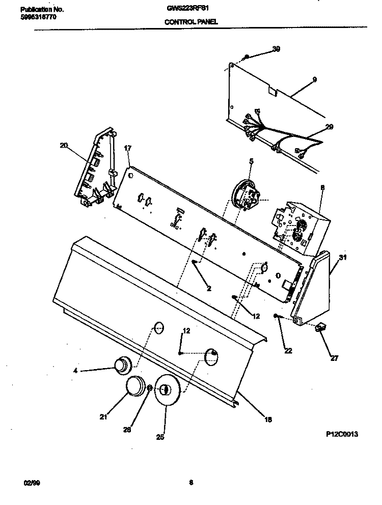 CONTROL PANEL Diagram and Parts List for GWS223RFS1  Gibson Washer
