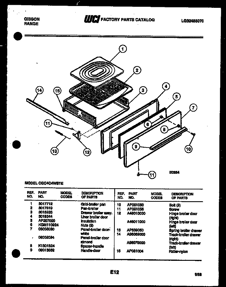 BROILER DRAWER PARTS Diagram and Parts List for CGC4C4WSTE  Gibson Range