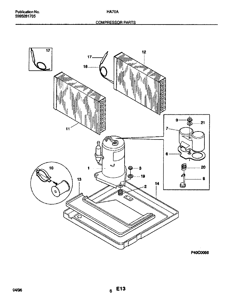 COMPRESSOR Diagram and Parts List for HA70A  Frigidaire Air Conditioner