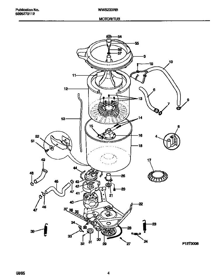 MOTOR / TUB Diagram and Parts List for WWS233RBW0  Frigidaire Washer