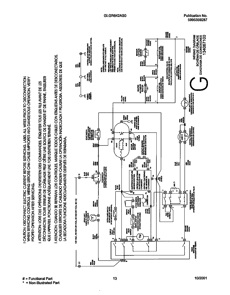 WIRING DIAGRAM Diagram and Parts List for GLGR642AS0  Frigidaire Dryer
