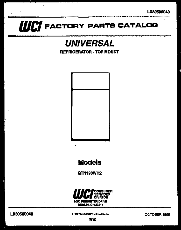 COVER Diagram and Parts List for GTN198WHF2  Uni Refrigerator