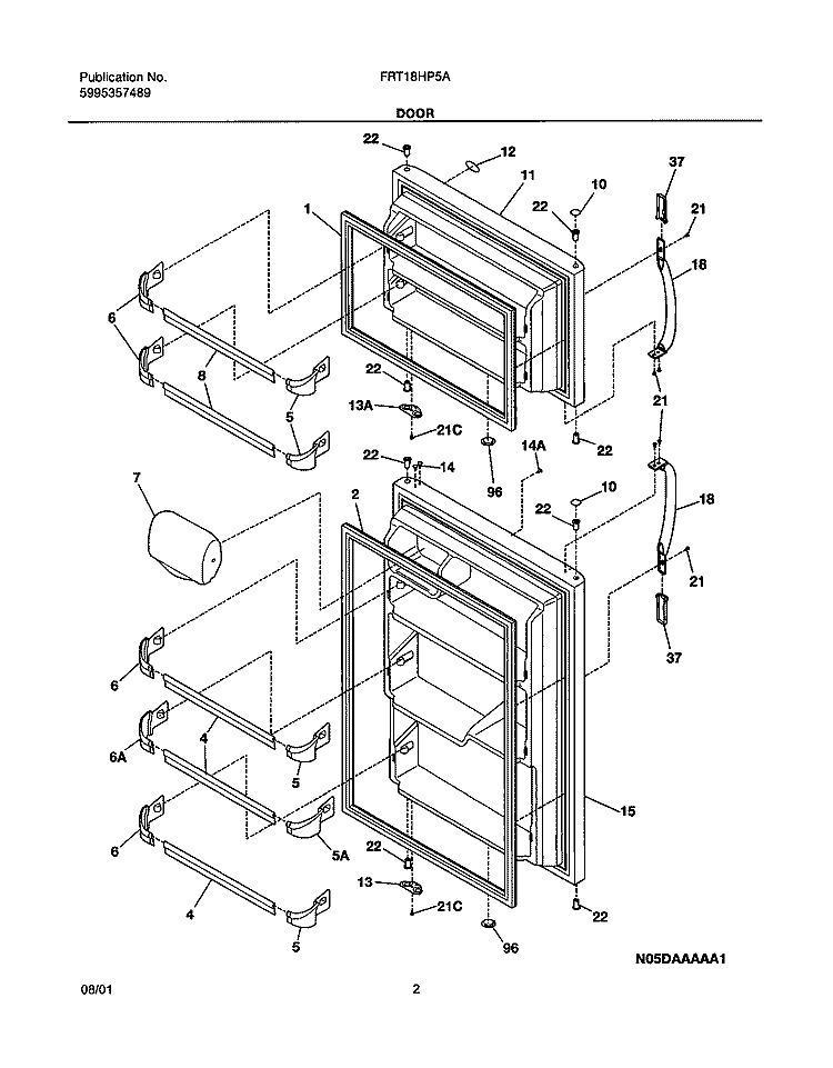 DOOR Diagram and Parts List for FRT18HP5AW2  Frigidaire Refrigerator