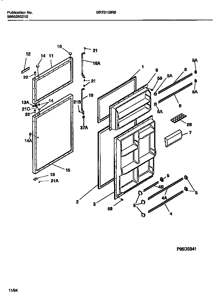 DOOR Diagram and Parts List for GRT21GRBD1  Gibson Refrigerator