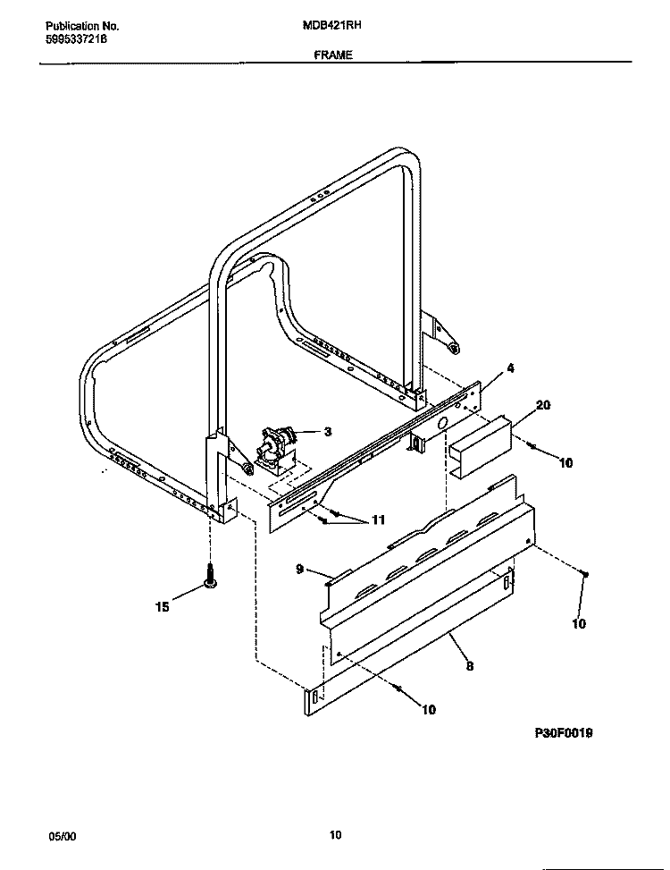 FRAME Diagram and Parts List for MDB421RHS1  Frigidaire Dishwasher