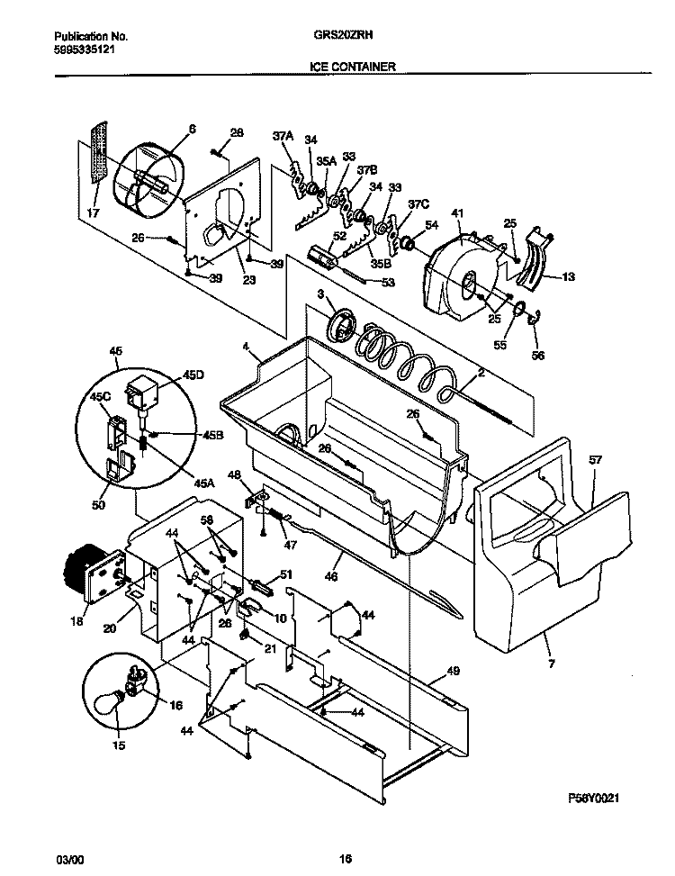 ICE CONTAINER Diagram and Parts List for GRS20ZRHW4  Gibson Refrigerator