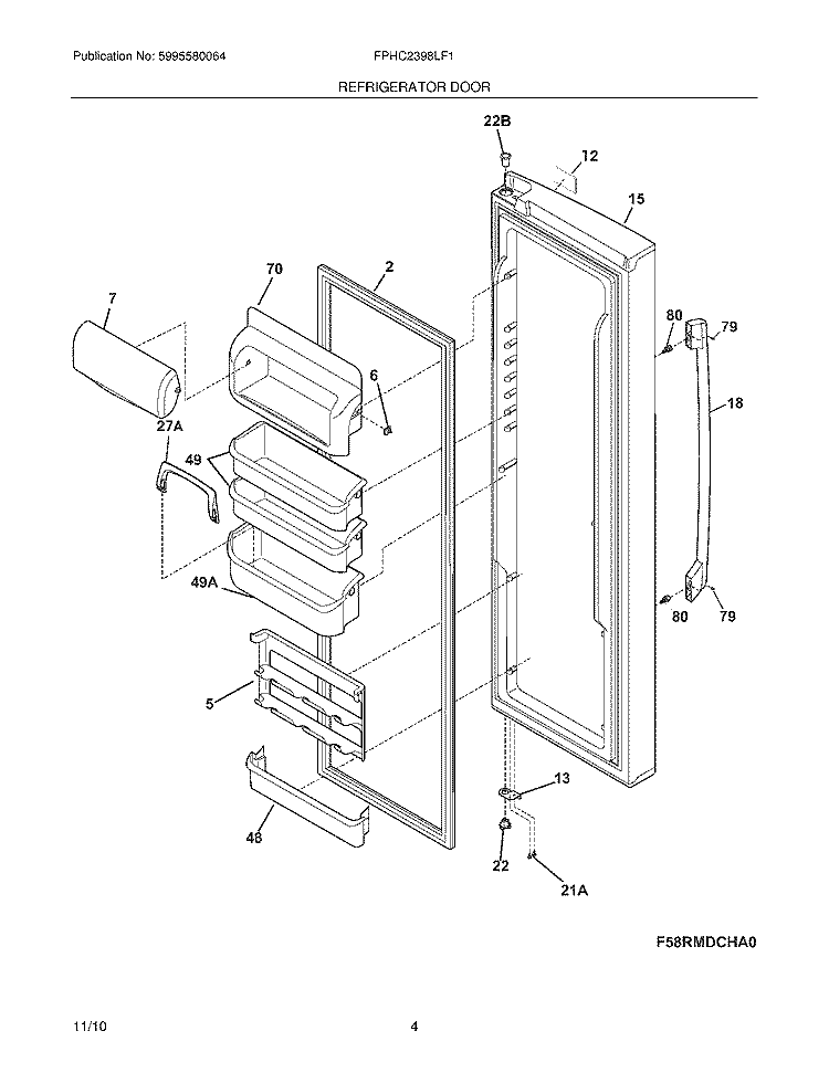 REFRIGERATOR DOOR Diagram and Parts List for FPHC2398LF1  Frigidaire Refrigerator