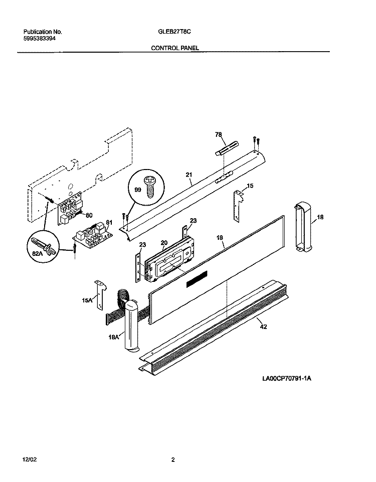 CONTROL PANEL Diagram and Parts List for GLEB27T8CBA  Frigidaire Wall Oven