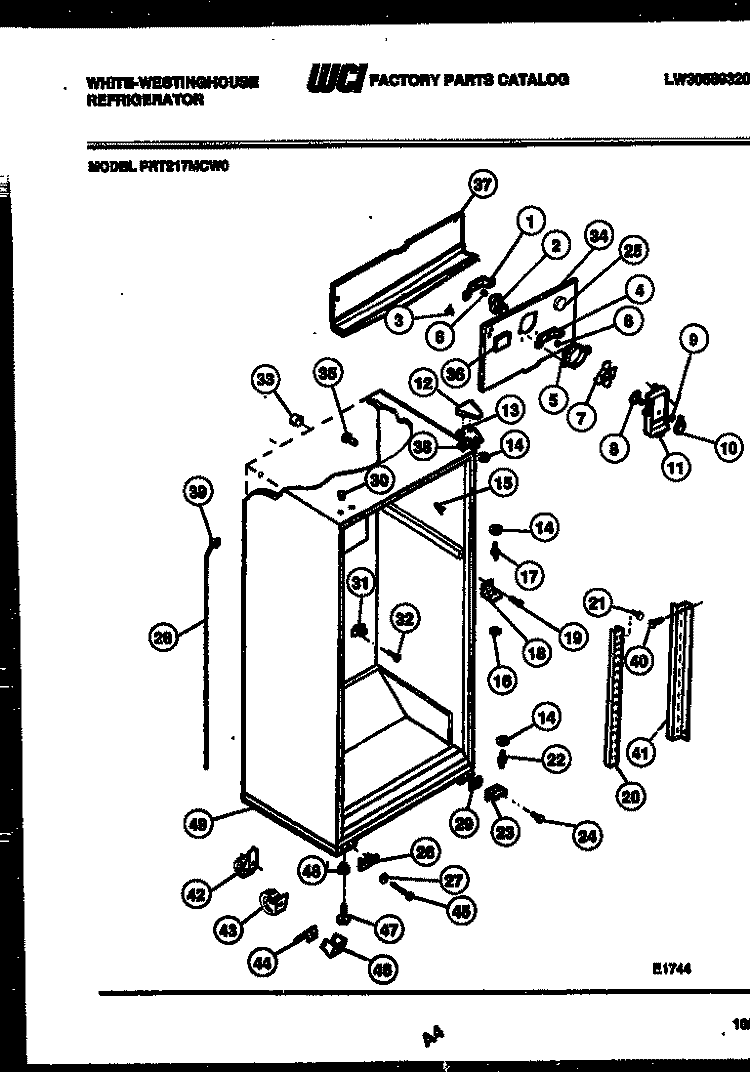 CABINET PARTS Diagram and Parts List for PRT217MCF0  Frigidaire Refrigerator