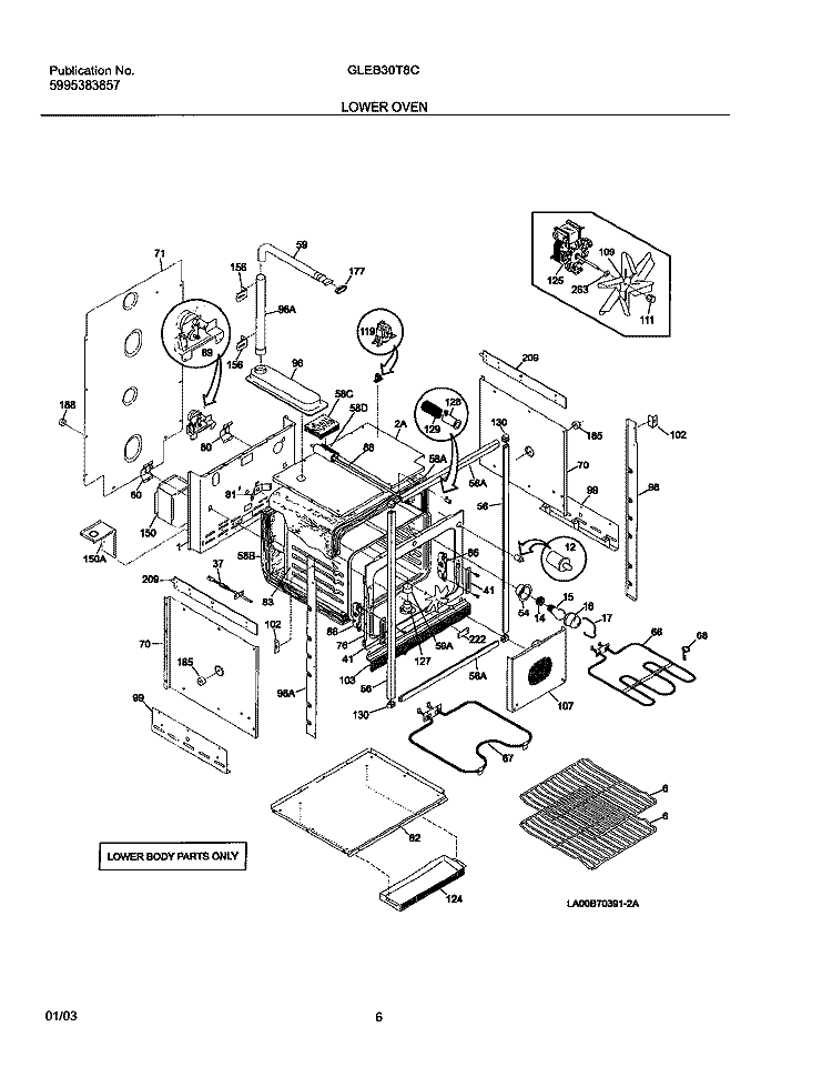 LOWER OVEN BODY Diagram and Parts List for GLEB30T8CBA  Frigidaire Wall Oven