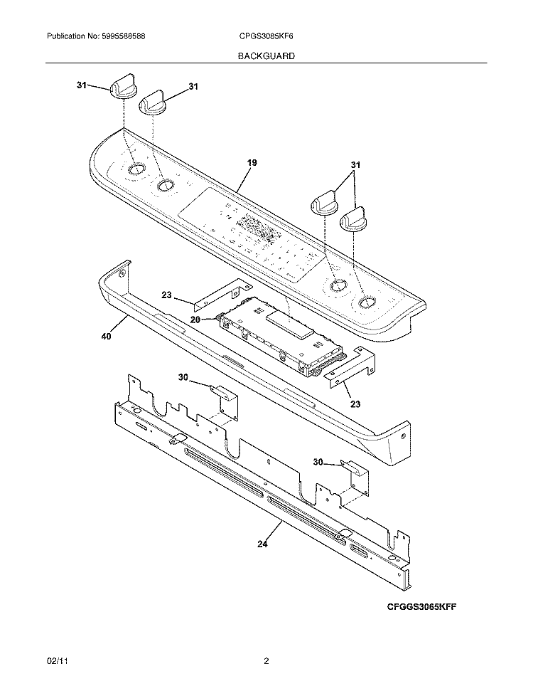 BACKGUARD Diagram and Parts List for CPGS3085KF6  Frigidaire Range