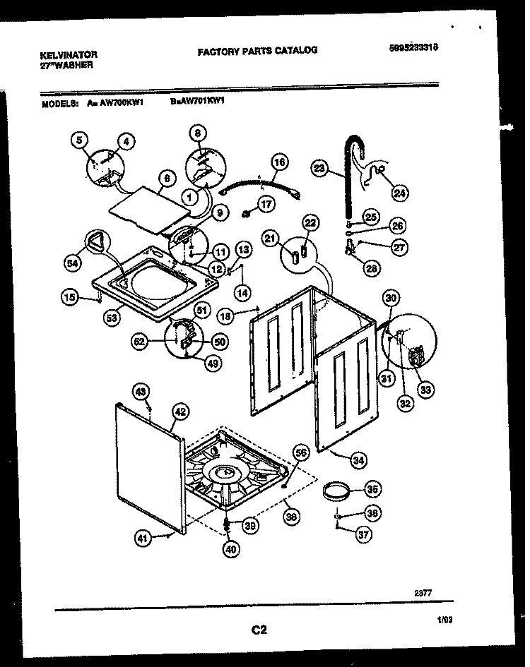 CABINET PARTS Diagram and Parts List for AW700KD1  Kelvinator Washer