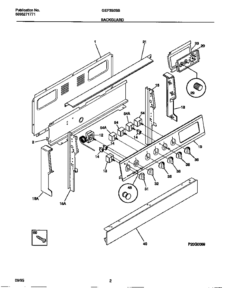 BACKGUARD Diagram and Parts List for GEF350SBDB  Gibson Range