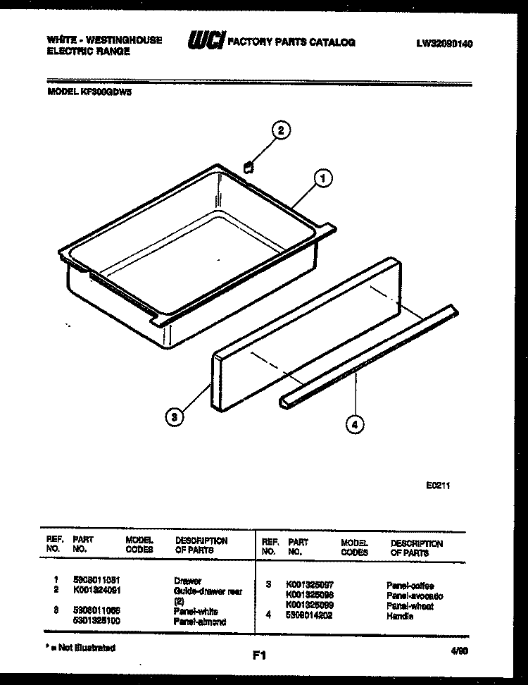 DRAWER PARTS Diagram and Parts List for KF300GDD5  Frigidaire Range