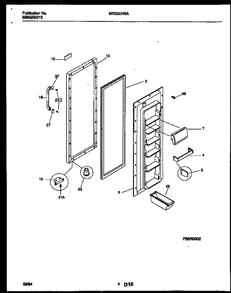 REFRIGERATOR DOOR PARTS Diagram and Parts List for MRS20HRAD3  Frigidaire Refrigerator