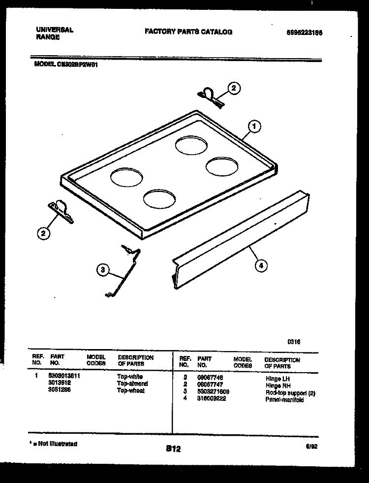 COOKTOP PARTS Diagram and Parts List for CE302BP2D1  Frigidaire Range