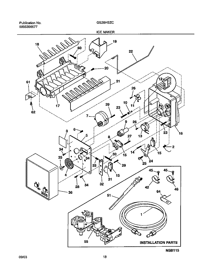 ICE MAKER Diagram and Parts List for GS26HSZCC3  Frigidaire Refrigerator