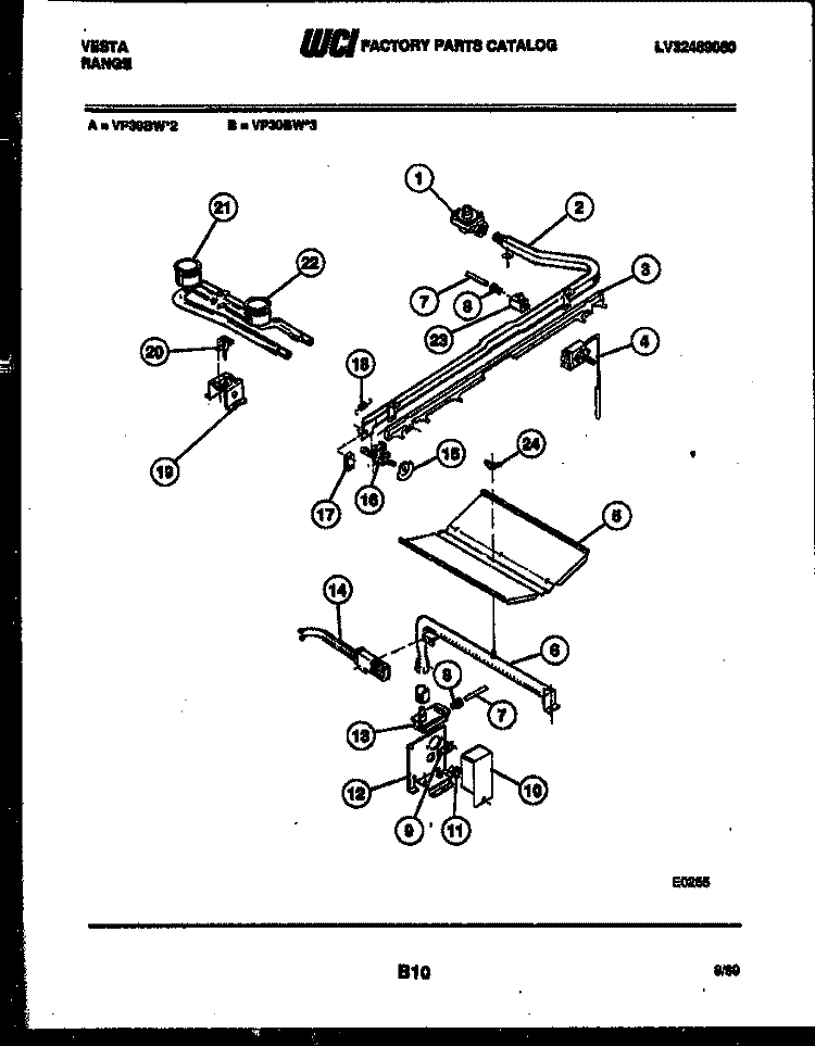 BURNER PARTS Diagram and Parts List for VP30BW2  Tappan Range
