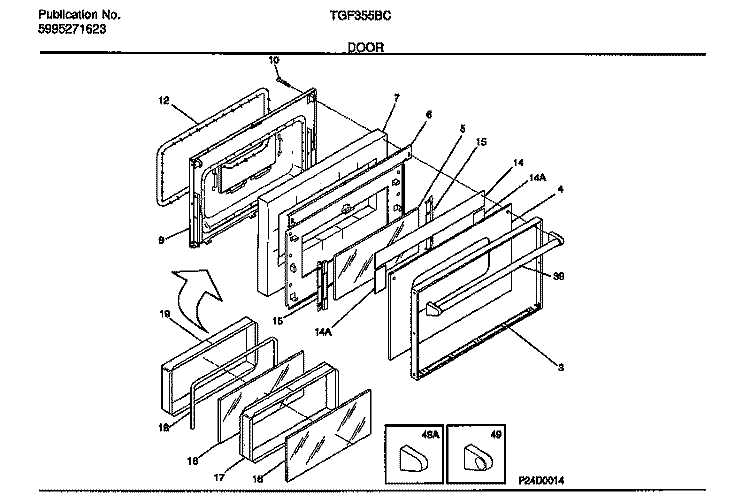 DOOR Diagram and Parts List for TGF355BCWA  Tappan Range