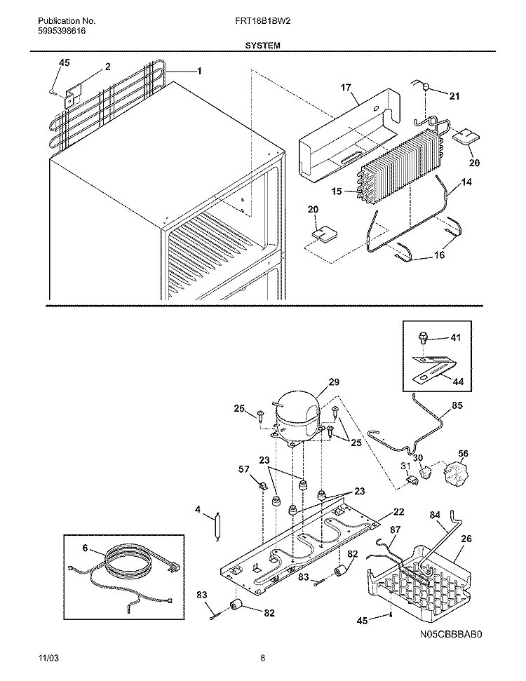 SYSTEM Diagram and Parts List for FRT18B1BW2  Frigidaire Refrigerator