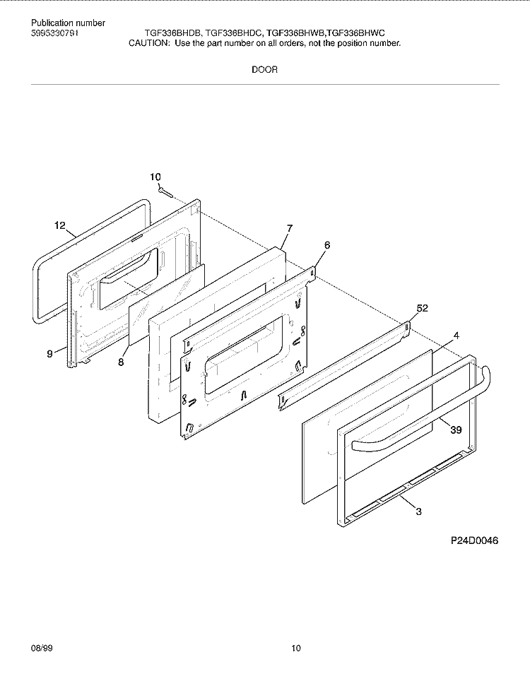 DOOR Diagram and Parts List for TGF336BHDC  Tappan Range