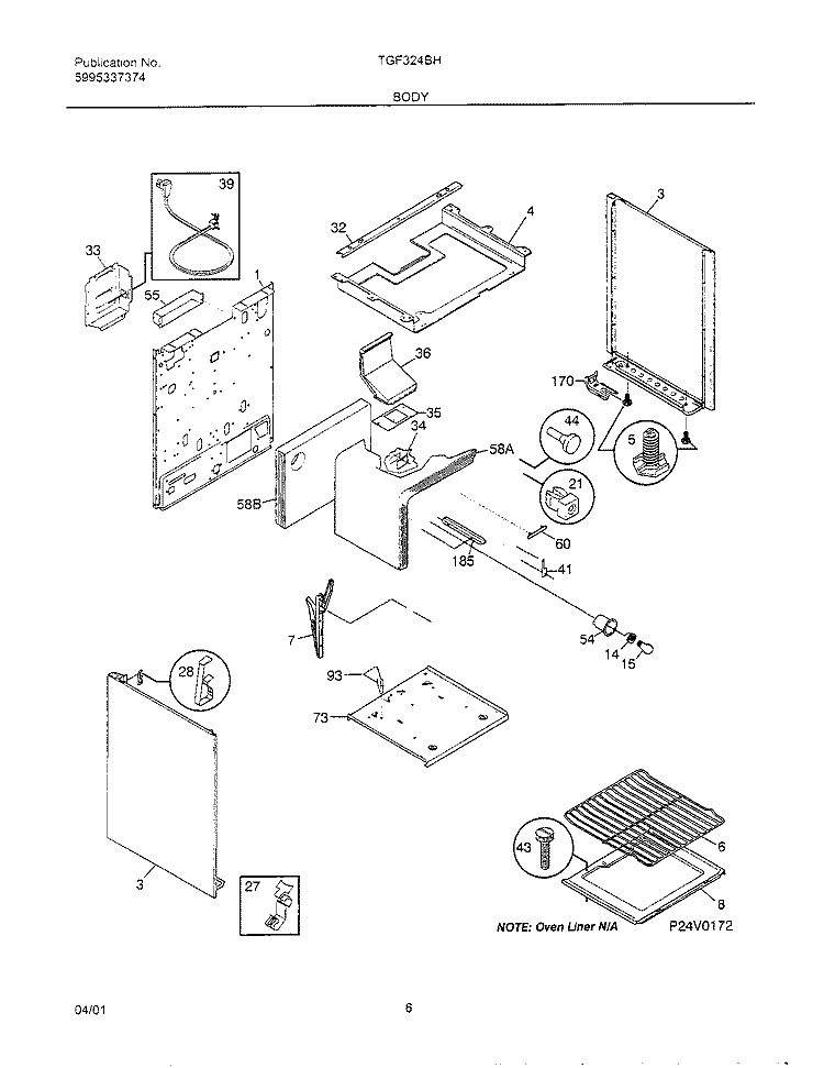 BODY Diagram and Parts List for TGF324BHWA  Tappan Range