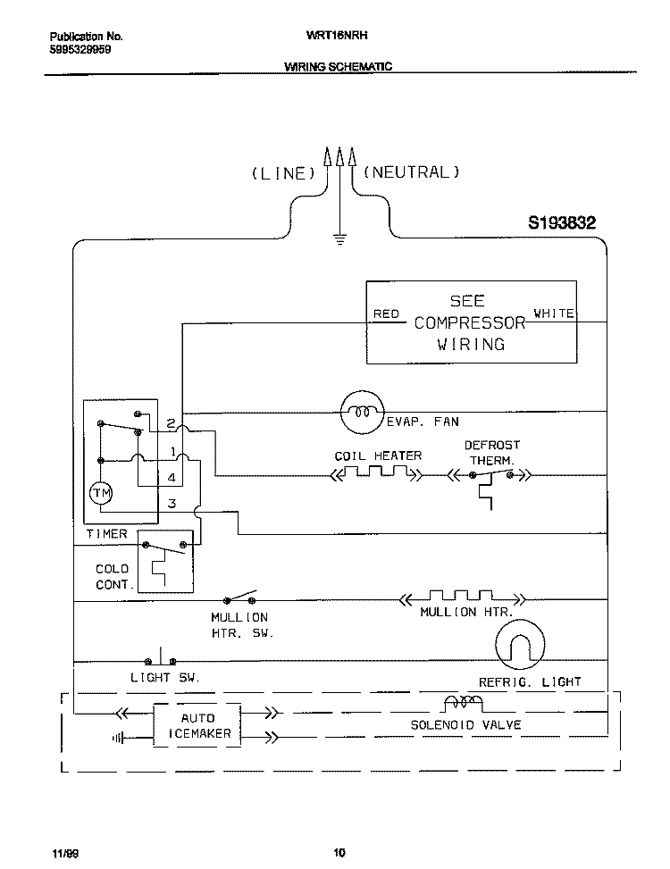 WIRING DIAGRAM Diagram and Parts List for WRT16NRHW1  Frigidaire Refrigerator