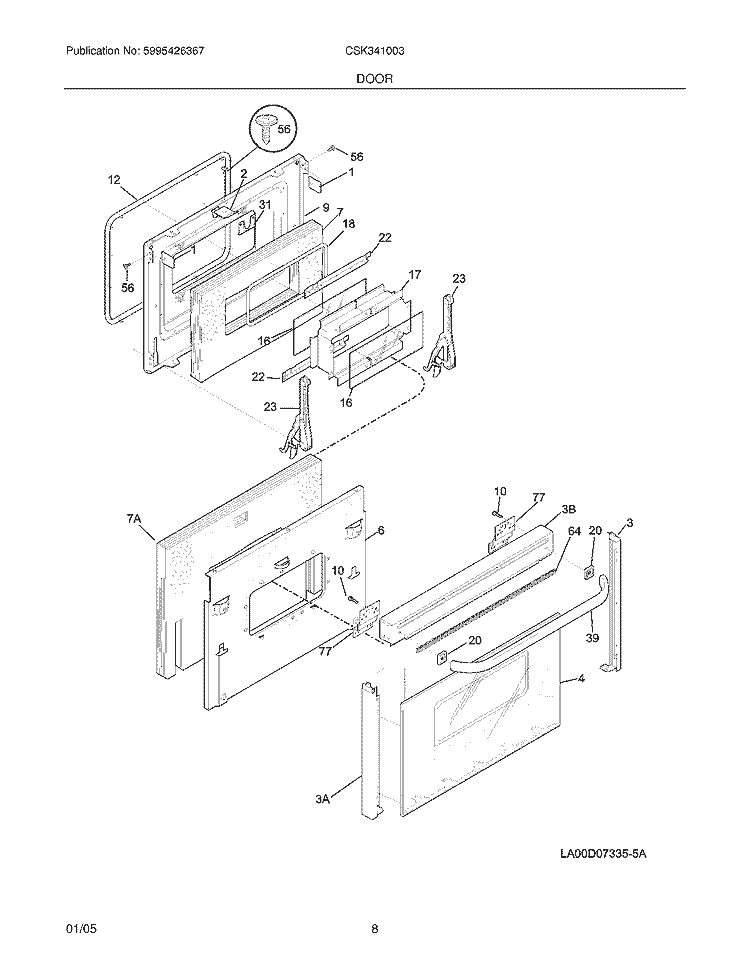 DOOR Diagram and Parts List for CSK341003  Crosley Range