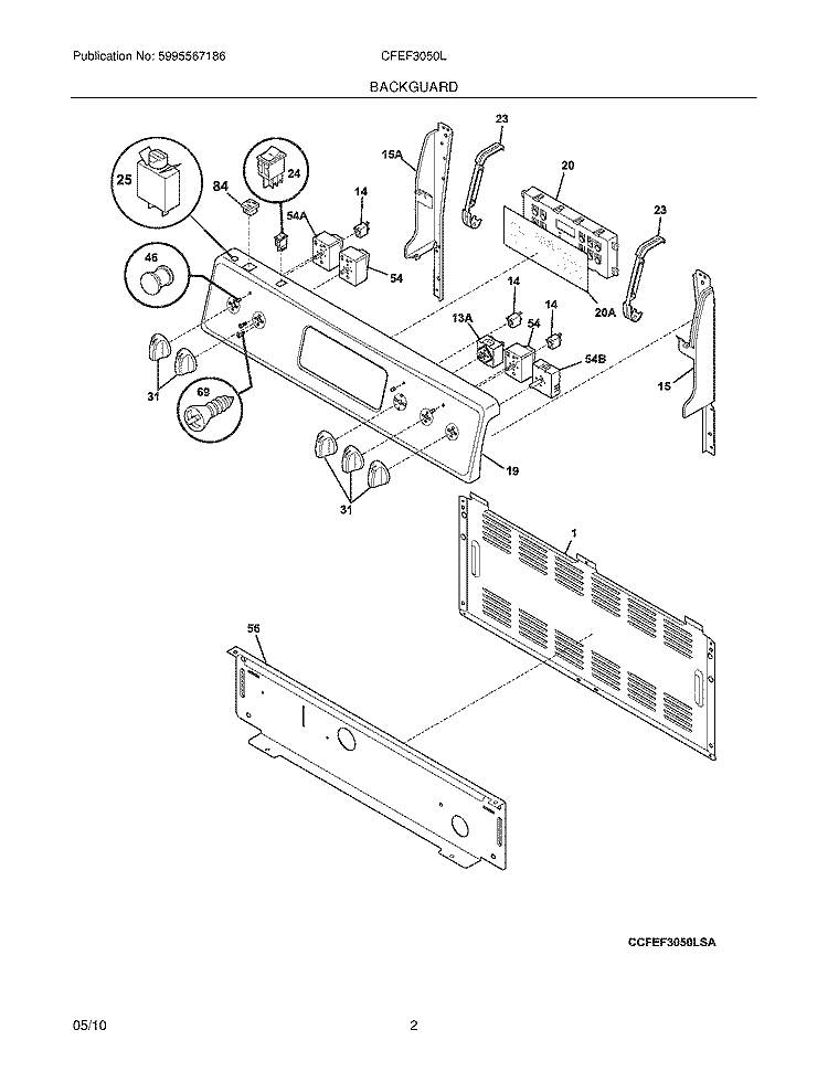 BACKGUARD Diagram and Parts List for CFEF3050LSA  Frigidaire Range