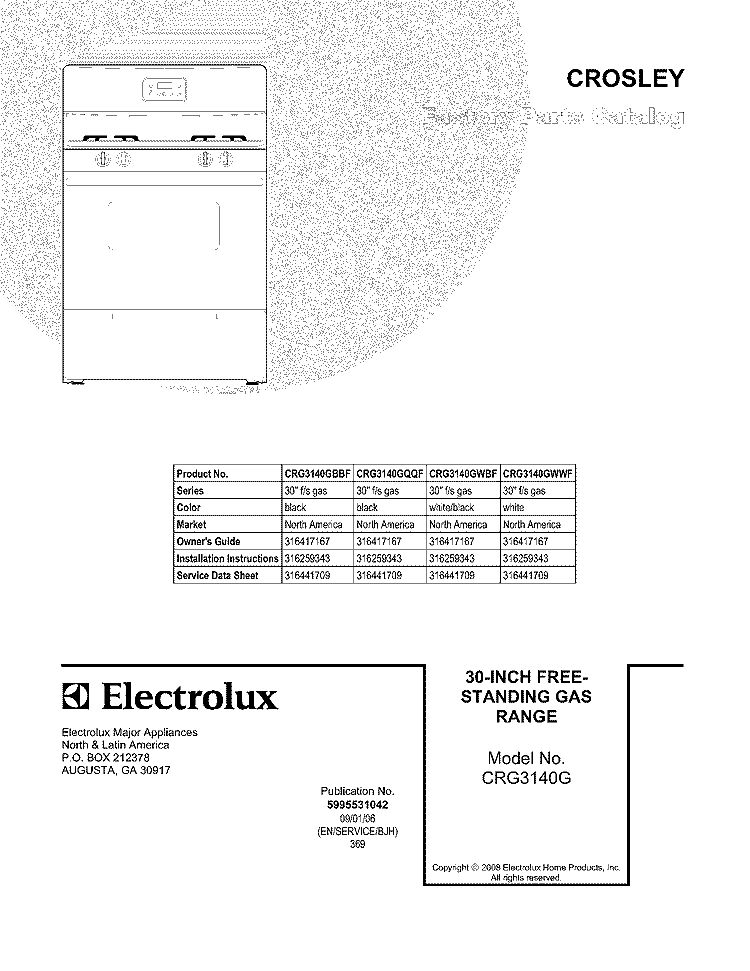 COVER Diagram and Parts List for CRG3140GBBF  Crosley Range