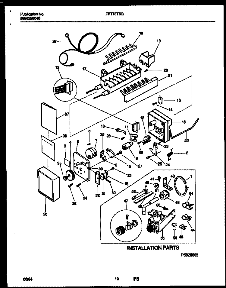ICE MAKER AND INSTALLATION PARTS Diagram and Parts List for FRT18TRBW0  Frigidaire Refrigerator