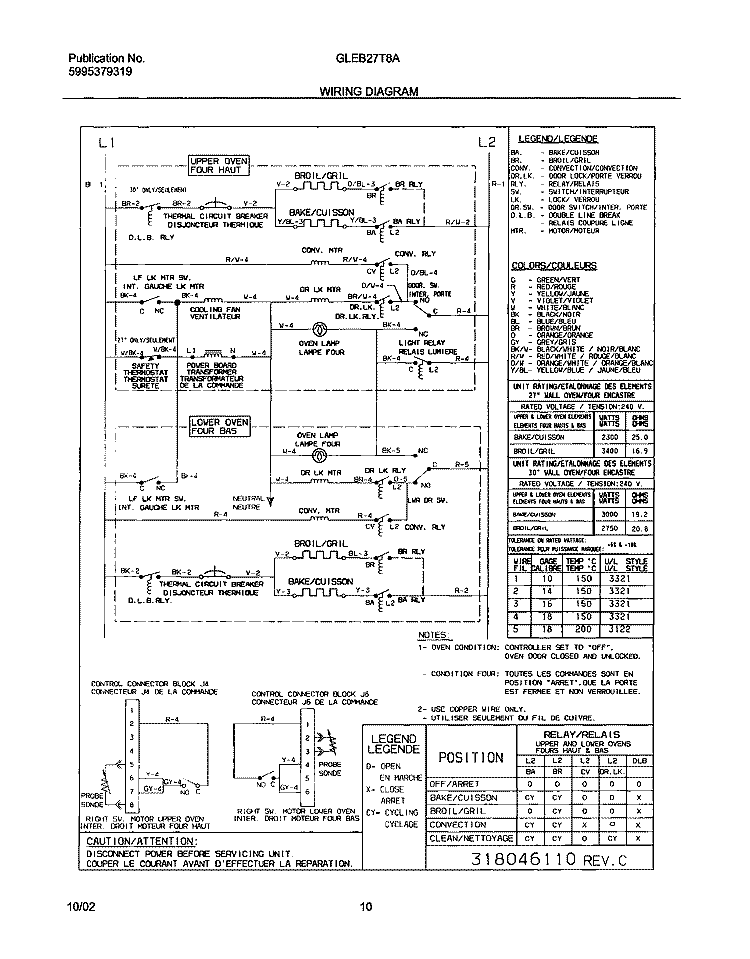 WIRING DIAGRAM Diagram and Parts List for GLEB27T8ABB  Frigidaire Wall Oven