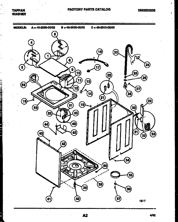 CABINET PARTS Diagram and Parts List for 46-2850-00-02  Tappan Washer